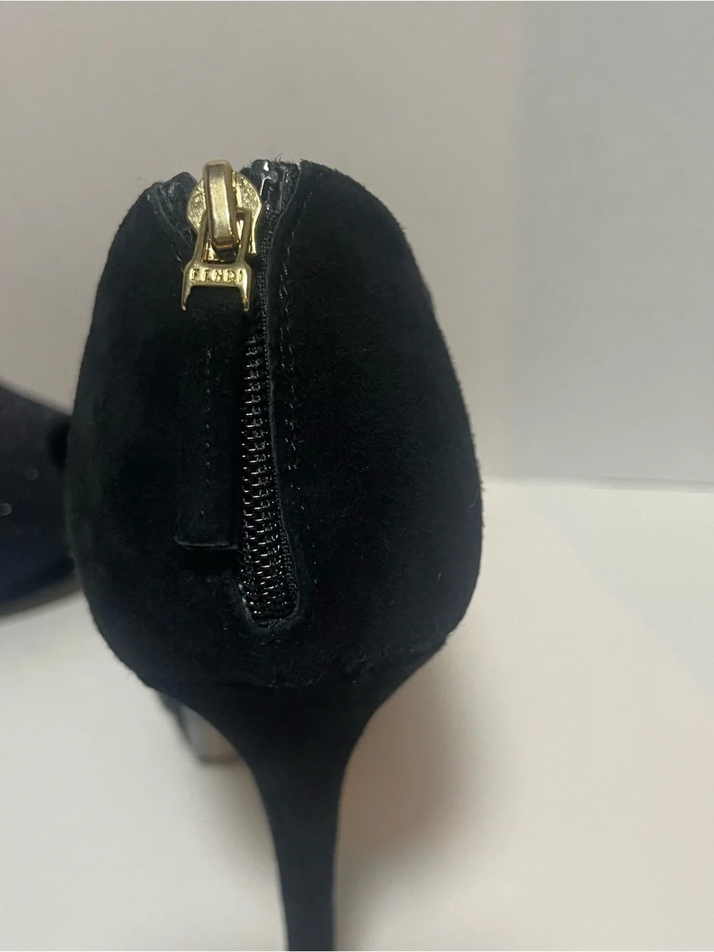 Fendi Black Suede Glitter Peep Toe Platform Booties EU 38.5